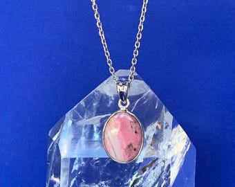 Rhodonit- och sterlingsilverhänge, litet rosa hänge, kanadensisk Yukon-sten