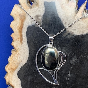 Pyrite and sterling silver pendant, leaf shape design image 6