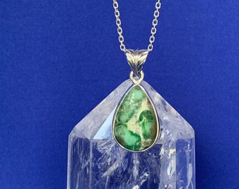 Variscite pendant set with sterling silver, natural and rare stone