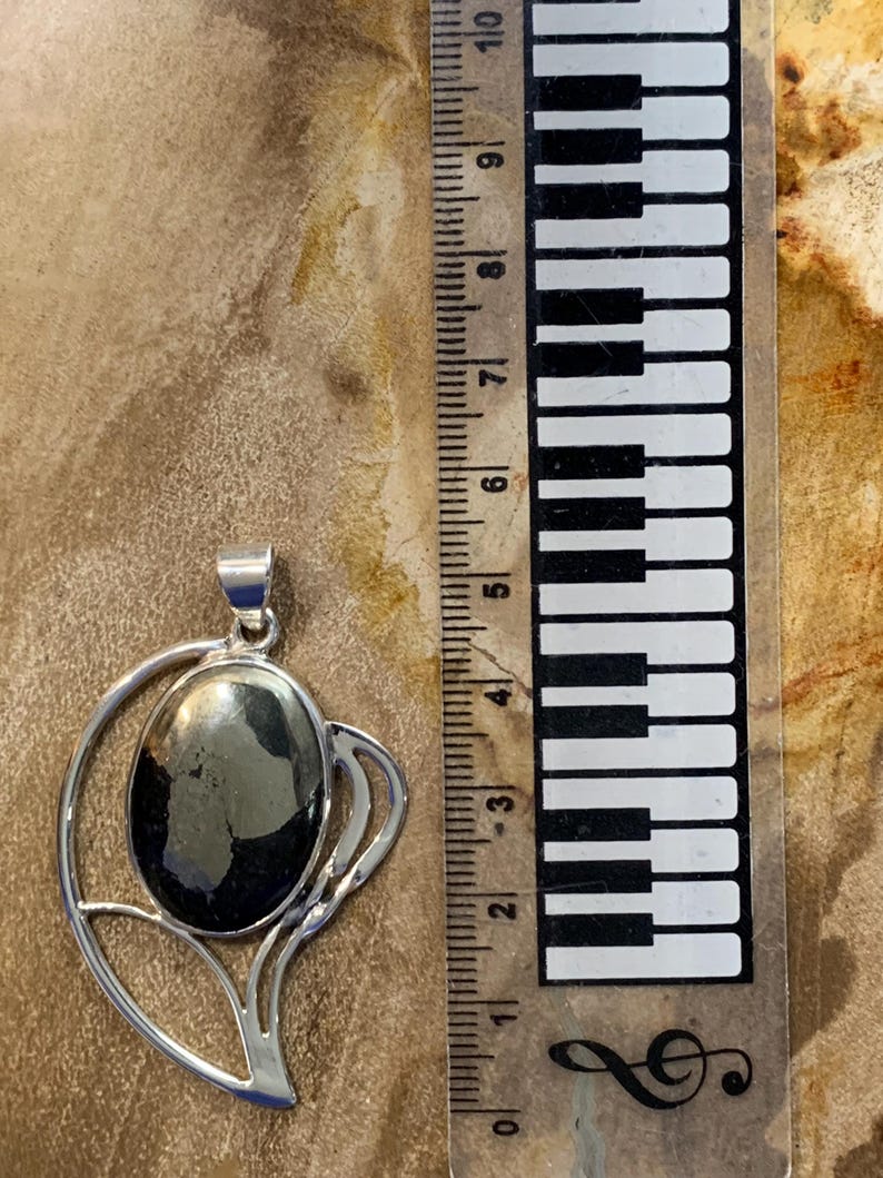 Pyrite and sterling silver pendant, leaf shape design image 8
