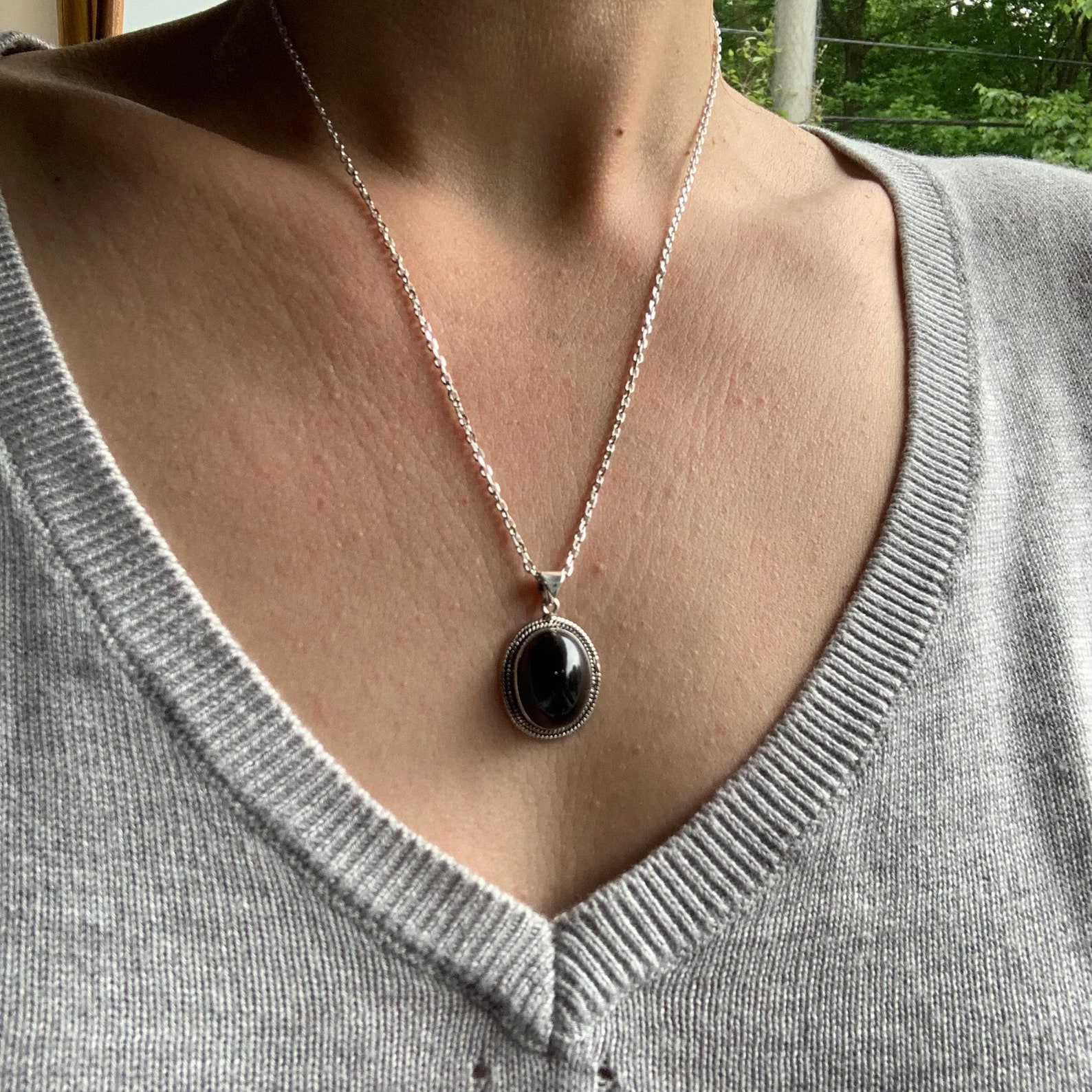 Jet pendant set with sterling silver Etsy