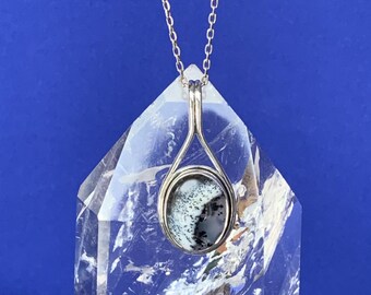Dendrite opal pendant set with finely worked sterling silver, dendrite agate