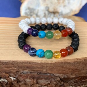 Child 7 chakras rainbow elastic bracelet black or white stone beads 6 mm natural stones image 7