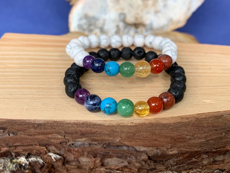 Child 7 chakras rainbow elastic bracelet black or white stone beads 6 mm natural stones image 7