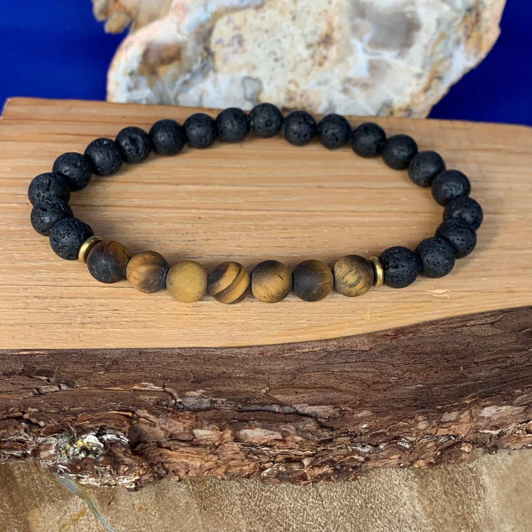 Bracelet homme oeil de tigre et pierre noire volcanique plusieurs