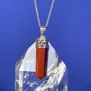 Red jasper pendant set with sterling silver, crystal shape natural shape