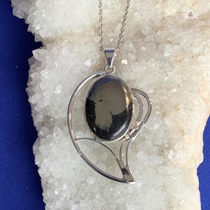 Pyrite and sterling silver pendant, leaf shape design image 4