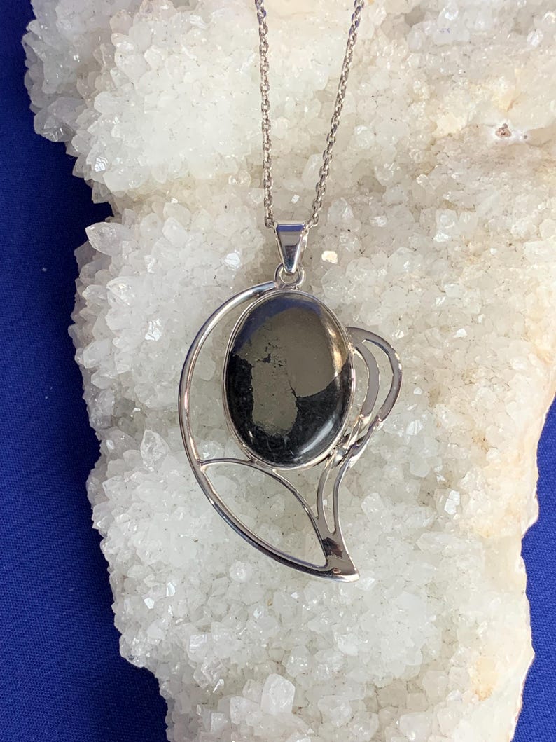 Pyrite and sterling silver pendant, leaf shape design image 4