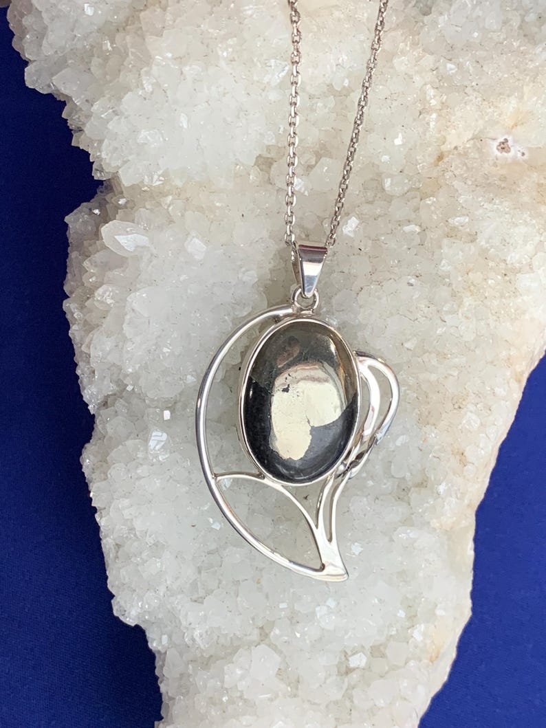Pyrite and sterling silver pendant, leaf shape design image 5