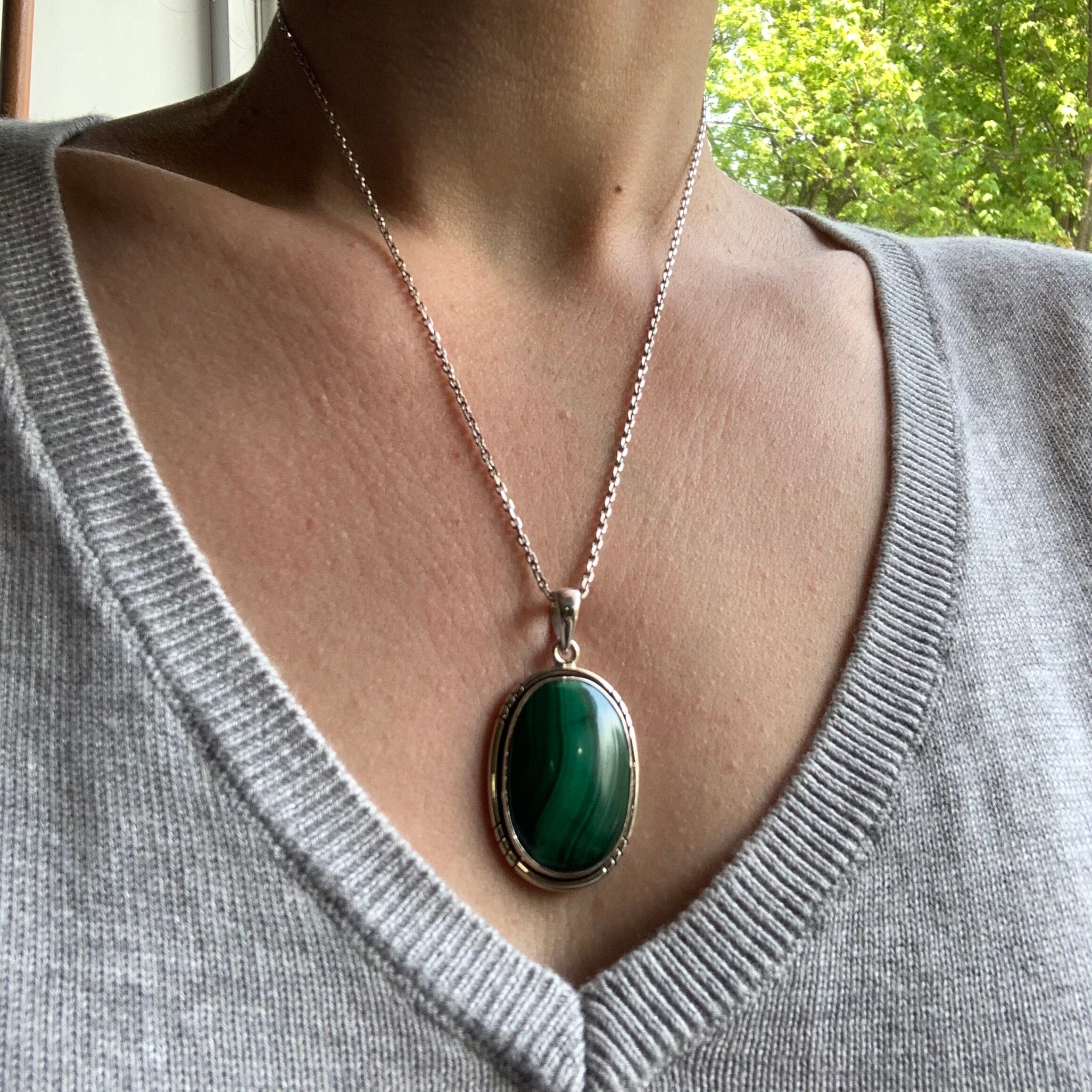 Malachite pendant set with sterling silver for man's or | Etsy