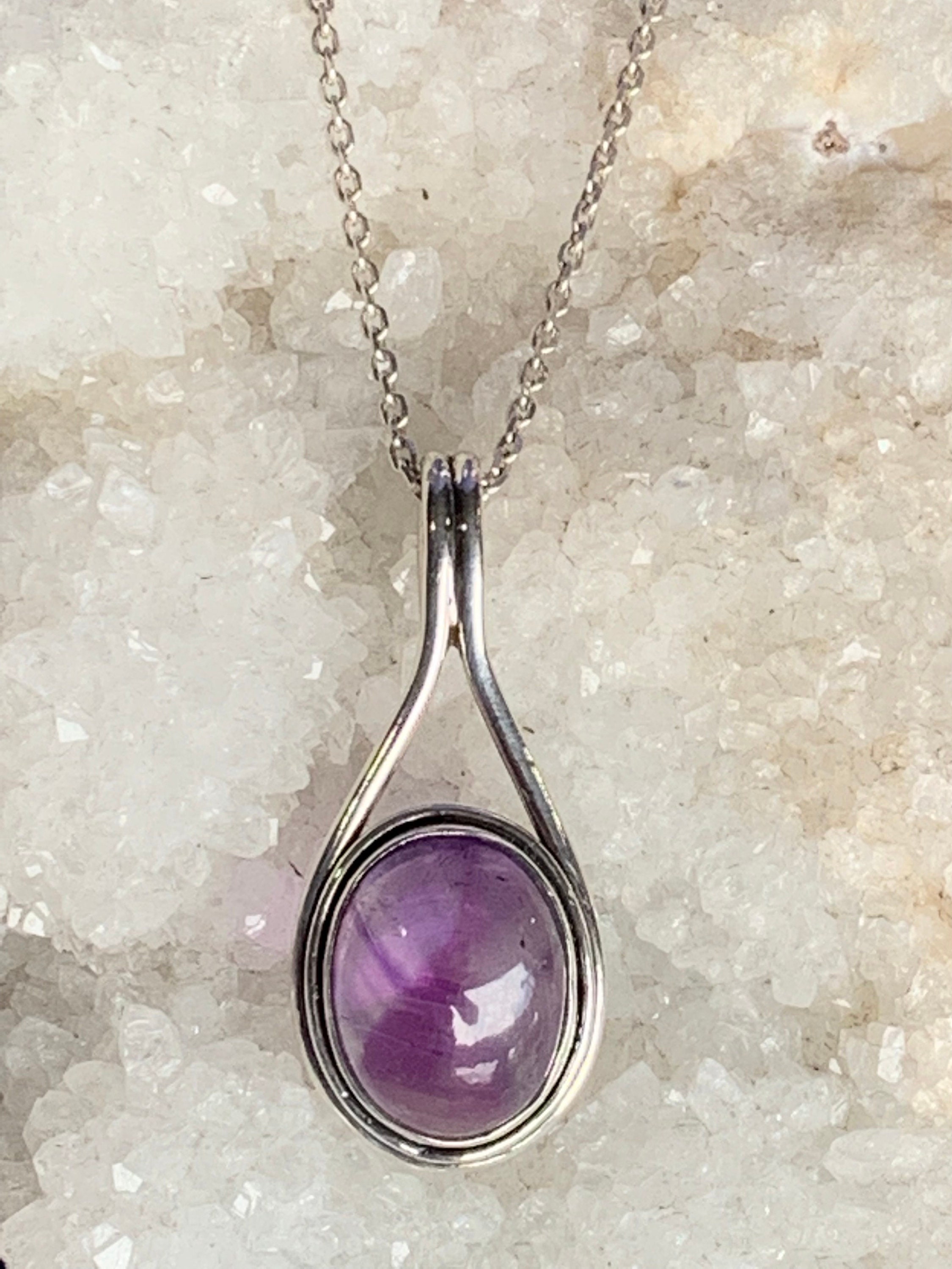 Natural amethyst pendant set with 925 sterling silver Etsy