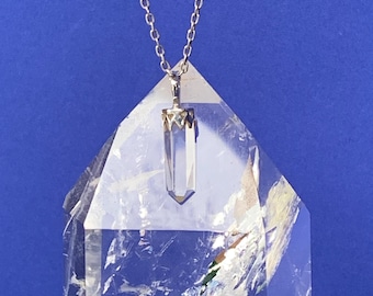 Clear quartz pendant set with sterling silver, rock cristal, natural clear stone