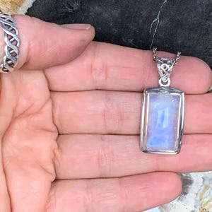 Moonstone pendant set with sterling silver, strong blue reflection stone with rainbow, for a man or a woman