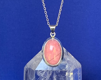 Rhodonit- och sterlingsilverhänge, naturlig rosa sten, kanadensisk sten