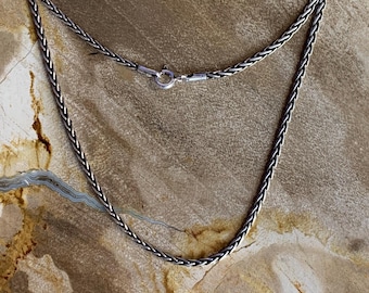 Oxidized sterling silver chain necklace 16'', 18'', 20'', 22'', 24'', braided, 2 mm in diameter