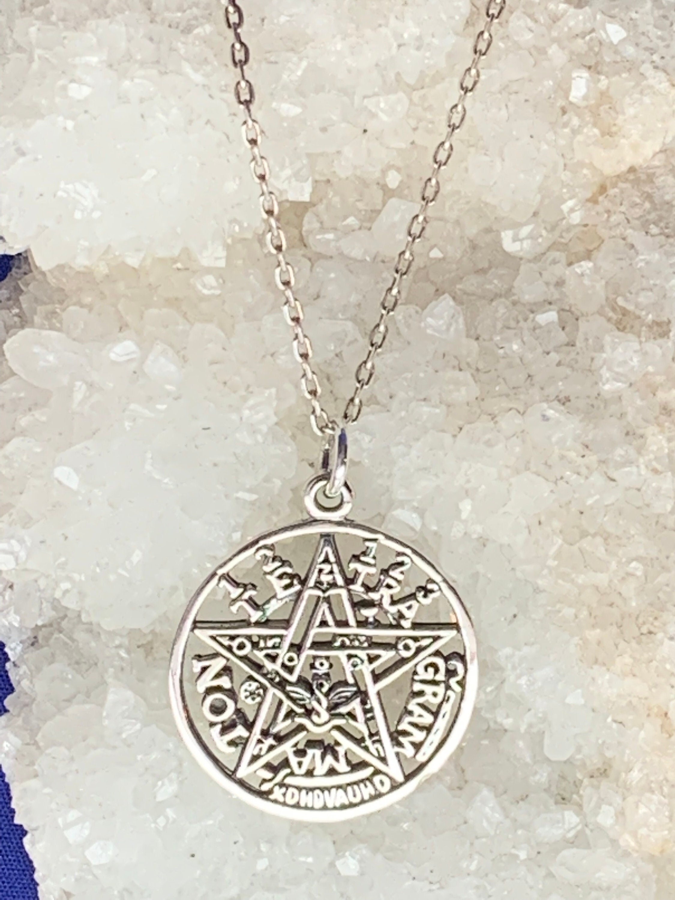 Pentacle TETRA-GRAMMA-TON Pendant With Inscription, Sterling