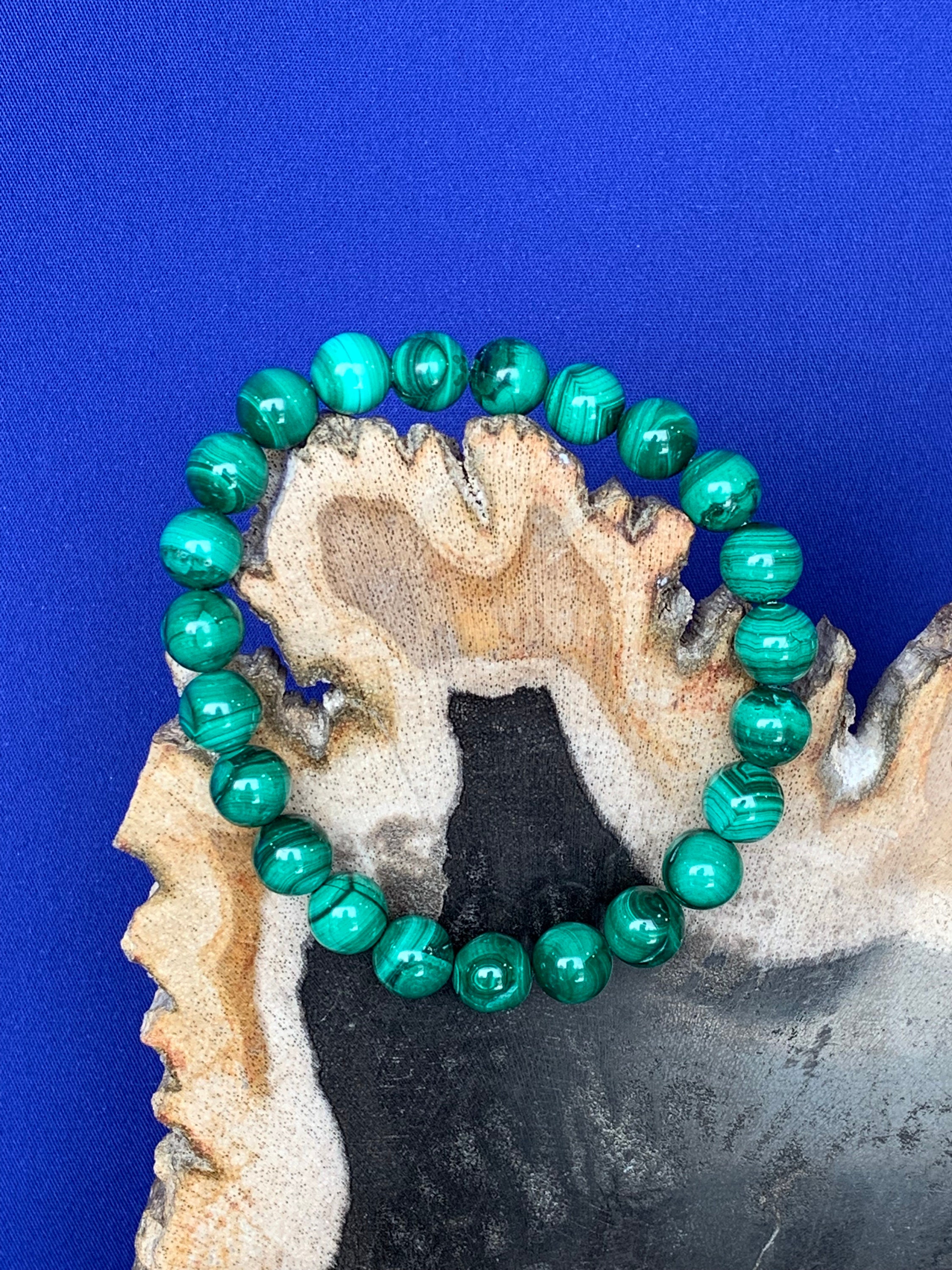 Bracelet Pierre Natu Malachite Verte Femme Élastique Perles 8mm (T16/8