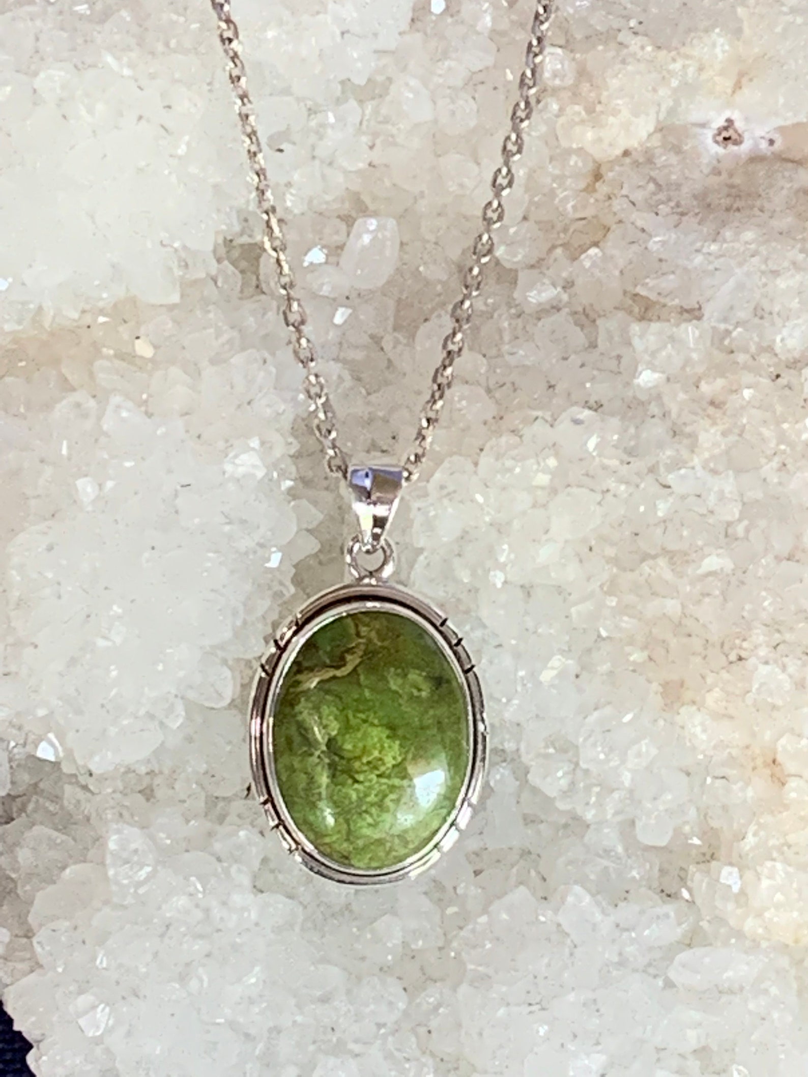 Gaspeite pendant made with sterling silver rare mineral Etsy