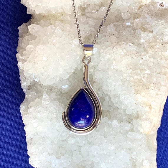 Pendentif lapis lazuli et argent sterling, pierre naturelle bleue
