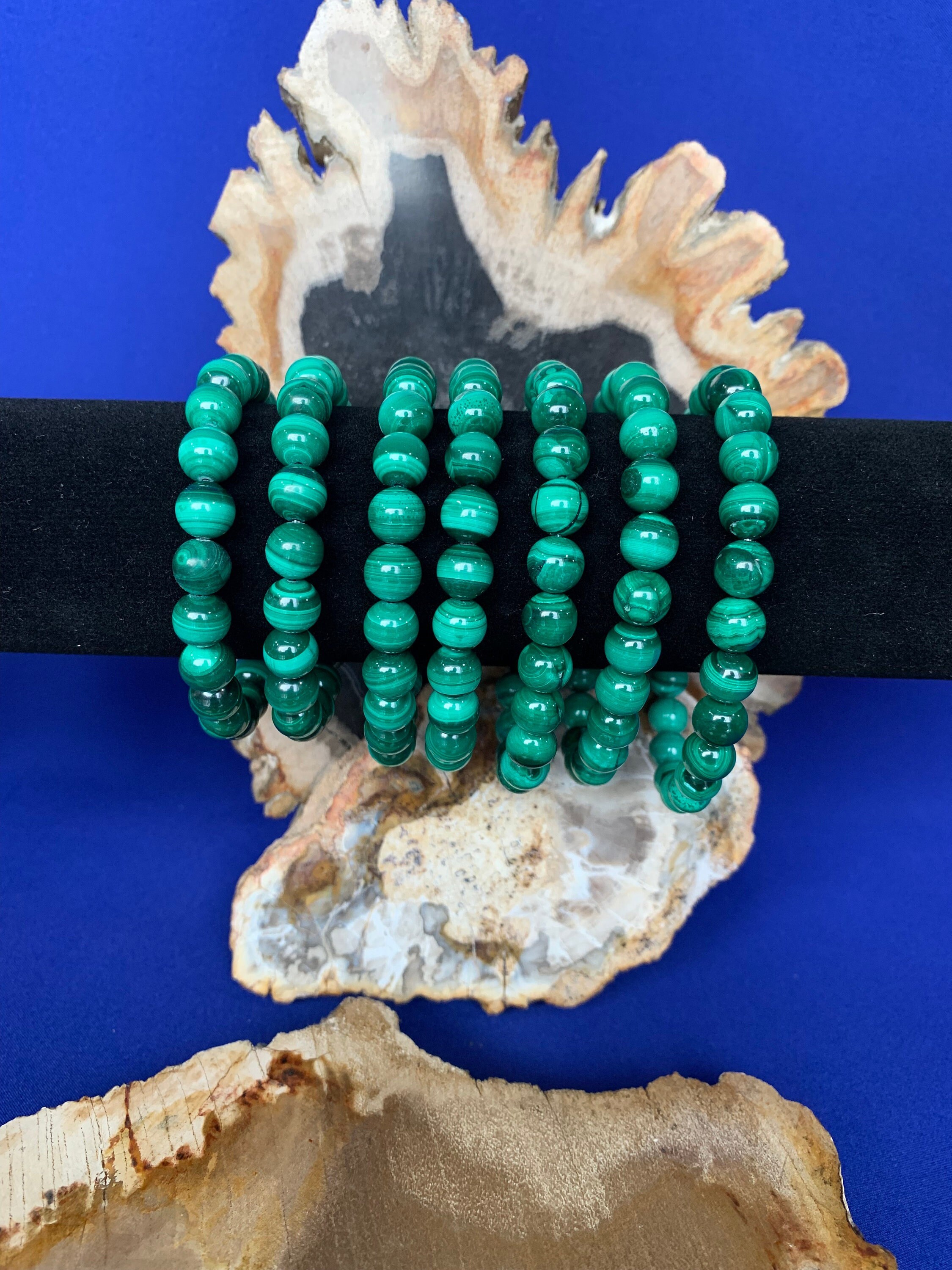 Bracelet Pierre Naturelle Malachite Verte, Perles 8mm, élastique, Longueur 16-17cm, Neuf
