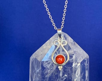 Coral pendant set with sterling silver, genuine cultivated red coral