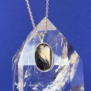 Shungite pendant set with sterling silver, raw and natural black stone, Noble Shungite