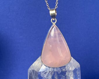 Rose quartz pendant set with sterling silver, large and simple