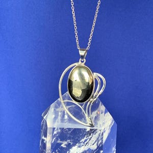 Pyrite and sterling silver pendant, leaf shape design image 1
