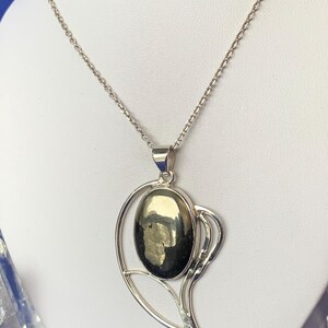 Pyrite and sterling silver pendant, leaf shape design image 3