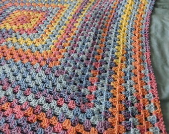 Colorful Crocheted Granny Square Blanket