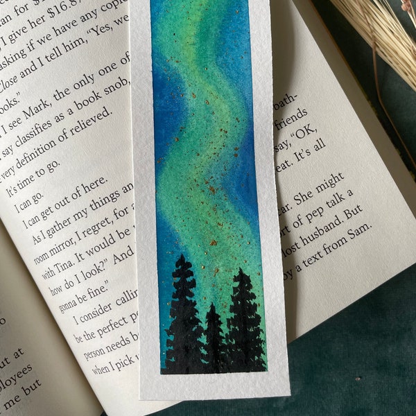 Northern Lights Bookmarks / Handpainted Watercolour Bookmark / Each one unique / Perfect Gift for Book lovers / Aurora Borealis Inspired Art