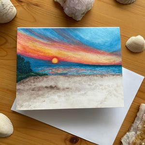 Carte de voeux coucher de soleil sur la plage / coucher de soleil de Southampton / carte aquarelle