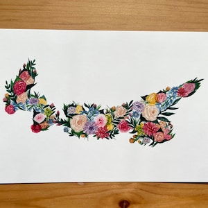 PEI Map Fine Art Print / Aquarell Blumen