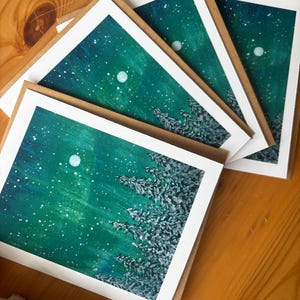 Winter Northern Lights Watercolour Card / Aurora Borealis Card