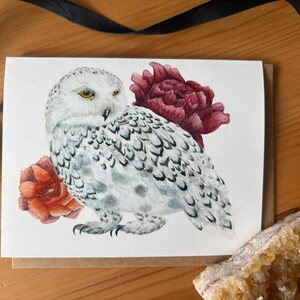 Carte de voeux Harfang des neiges / Carte pour notes / Carte aquarelle