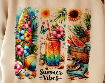 Summer Vibes PNG, Retro Summer Png, Beach Scene Sublimation PNG, Summer Sublimation Design, Summer Shirt, vacation png, Brushstroke Summer