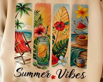 Summer Vibes PNG, Retro Summer Png, Beach Scene Sublimation PNG, Summer Sublimation Design, Summer Shirt, vacation png, Brushstroke Summer