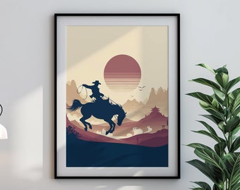 Western Cowboy Wall Art Print Cowboy Horse Rider printable Digital Cowboy Poster wild west Home Decor Cowboy Cowgirl Rodeo Vintage Horse Art
