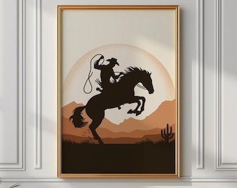 Western Cowboy Kunstdruck Pferd Reiter Cowboy Poster wilder Westen Dekor Rodeo Vintage Pferdekunst Western Wanddekor Westernkunst Cowgirl Wandkunst