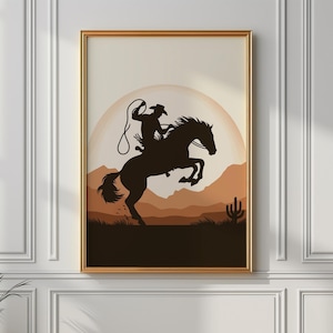 Western Cowboy Art Print Horse Rider Cowboy Poster wild west Decor Rodeo Vintage Horse Art western wall decor western art cowgirl wall art