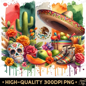 Colorful Mexican Celebration Art Print PNG Mexico Clipart Sublimation Tshirt Mexican Flag Artwork   Mexican Heritage Mexicana Chicana Png
