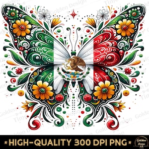 Mexican flag butterfly PNG Mexico Butterfly Sublimation Design Patriotic Png Mexican Heritage Flowers Png Mexicana Chicana Mexican Girl, DTF