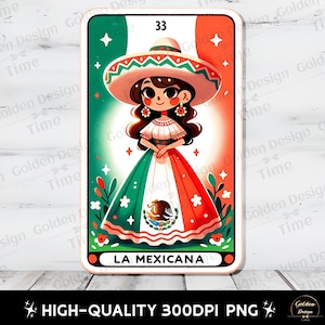 La Mexicana Latein Tarot Karte PNG Mexicana Loteria Karte PNG Sublimationsentwurf Frauen Mexikanischen Stolz Mexikanische Dame Mädchen Spanisch Tarot Clipart