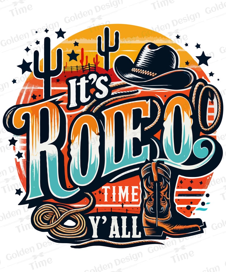 The Word Rodeo It's Rodeo Time Y'all, Vintage Retro Sunset, Texas Rodeo, Rodeo ...