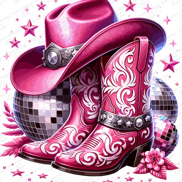 Disco Cowgirl SVG, Cowgirl Disco ball bachelorette Disco cowgirl svg PNG, Pink Disco ball print Sublimation Design, cowboy hat disco ball