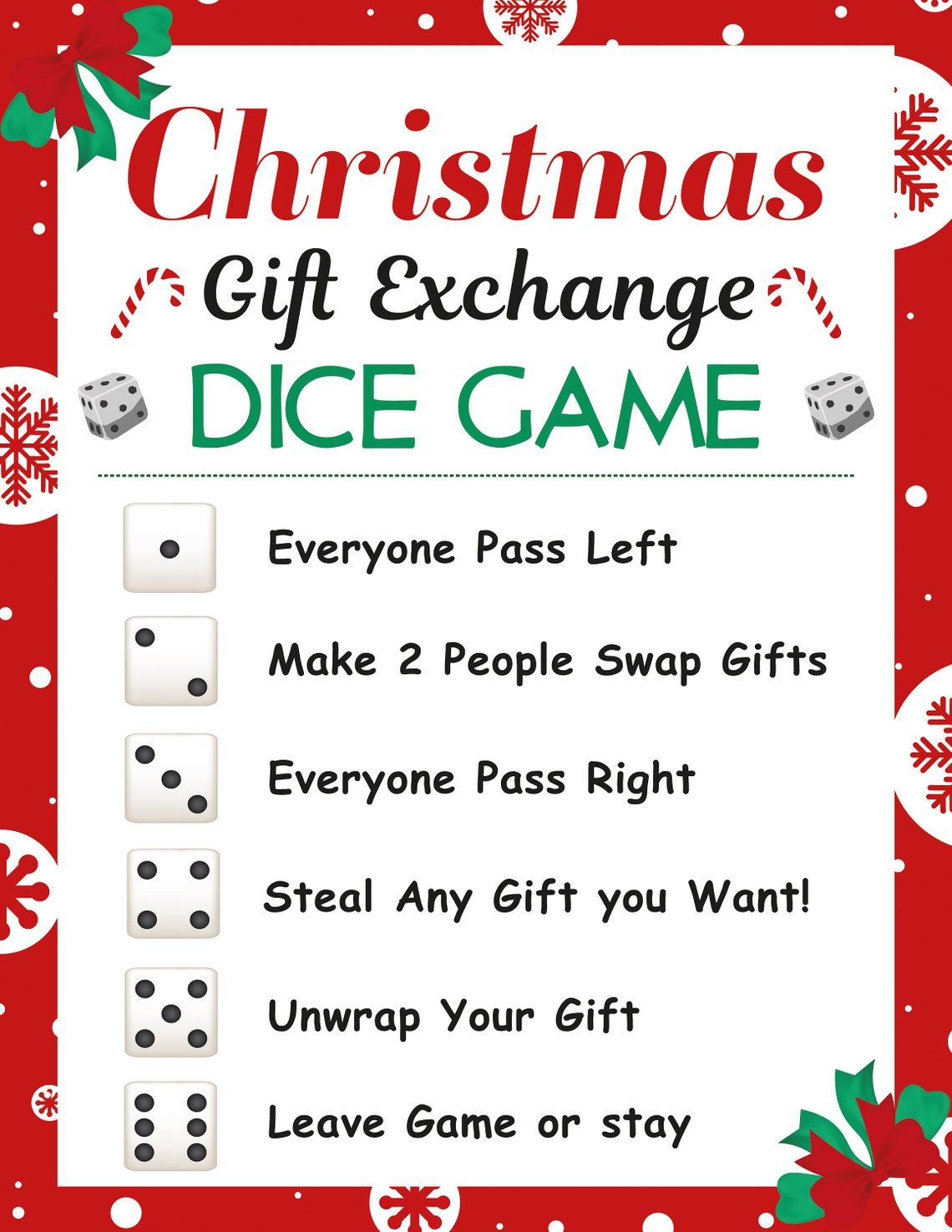 Printable Christmas Gift Exchange Dice Game Christmas Party Etsy