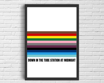The Jam, Weller, Down at the Tube Station at Midnight, Lyrics Print, A6, London Underground map, Mod, A4, A5, A3 Wall Art, Gallery Wall