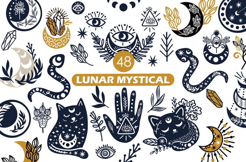 Magic clipart Mystical symbols Lunar Flower Magic Plant | Etsy
