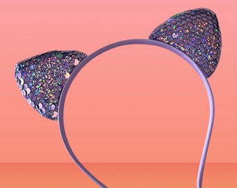 Set of 12 Cat Ear Sequin Headbands - Cat Lover Party - Tiara Cat Ears - Sequin Cat Ears
