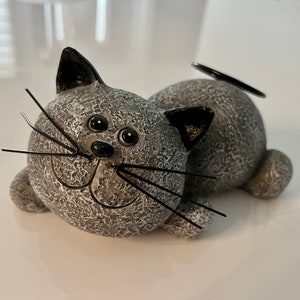 Funny Gray Lying Cat Figure Resin 3&quot;X5.75&quot;  Cat Lovers Gift Home Decor Cat Mom Gift Cat Dad Present